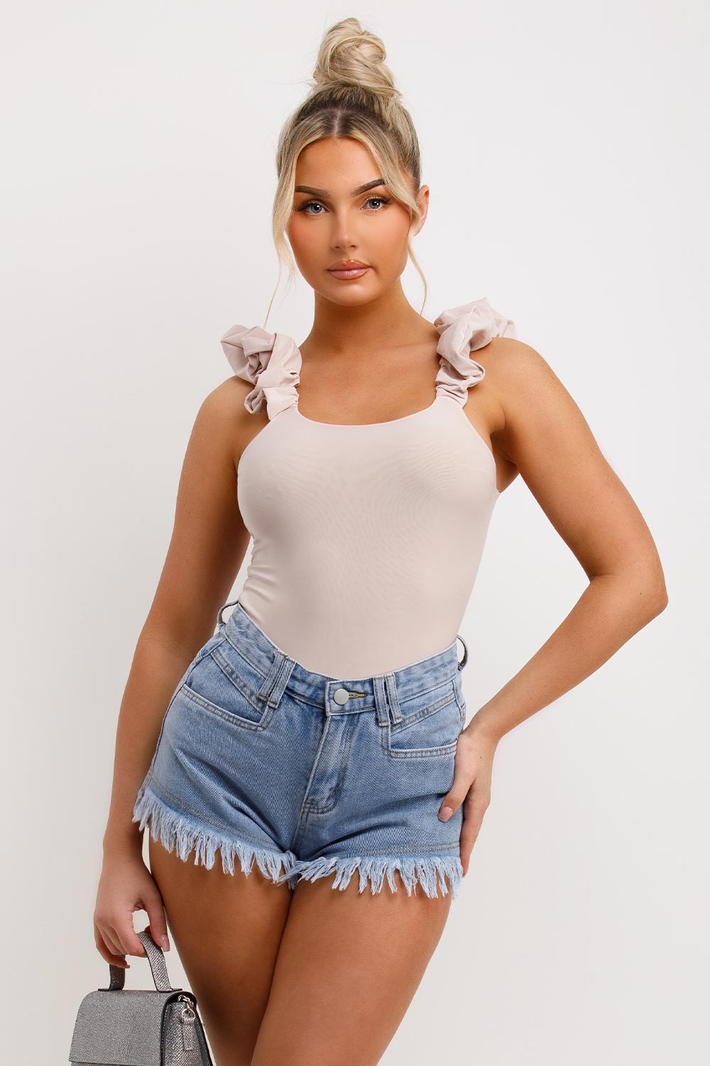 ruched ruffle double lined bodysuit top going out outfit