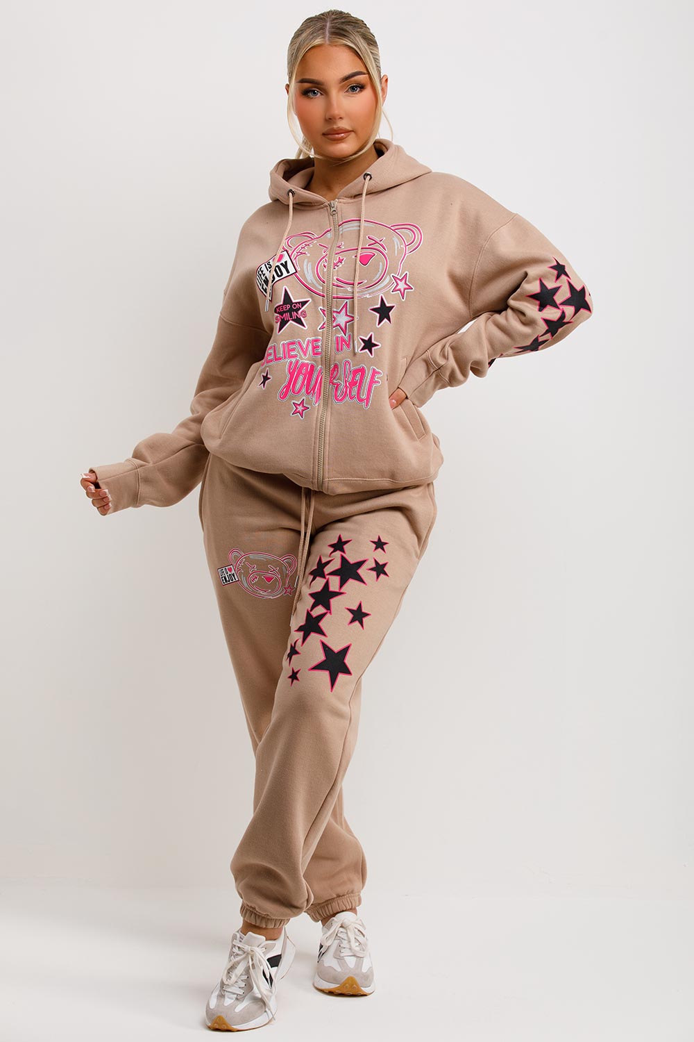 womens tracksuit zip through hoodie and joggers set