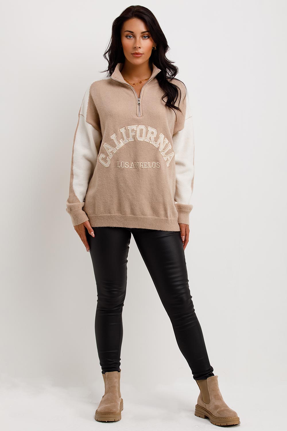 California los angelos slogan half zip knitted jumper