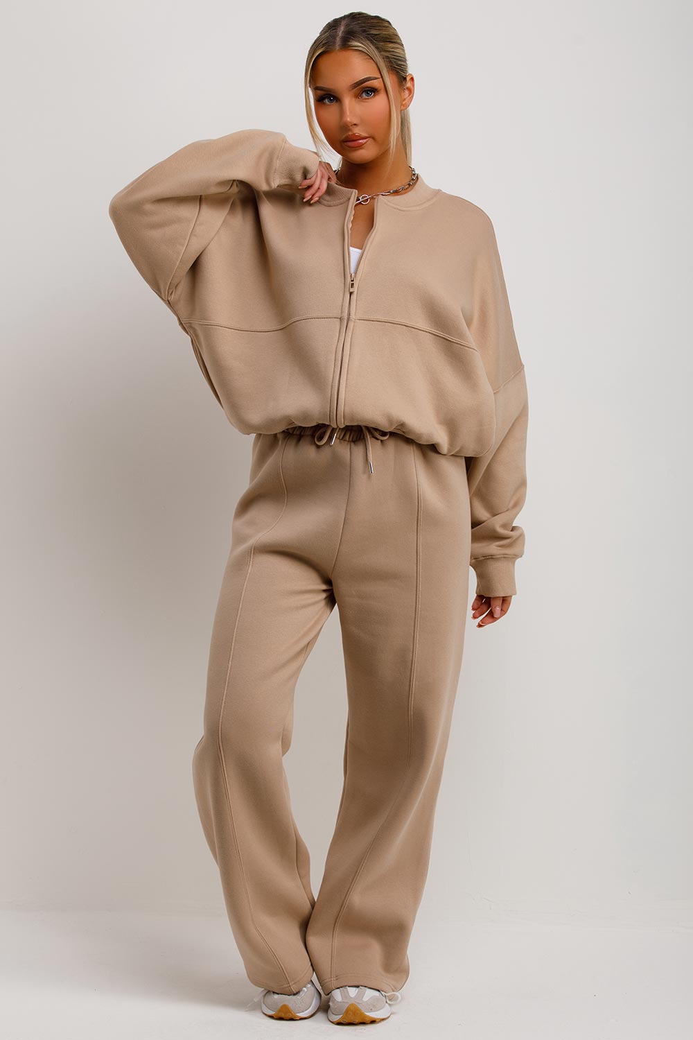 bomber sweatshirt with zip and joggers tracksuit set zara womens loungewear