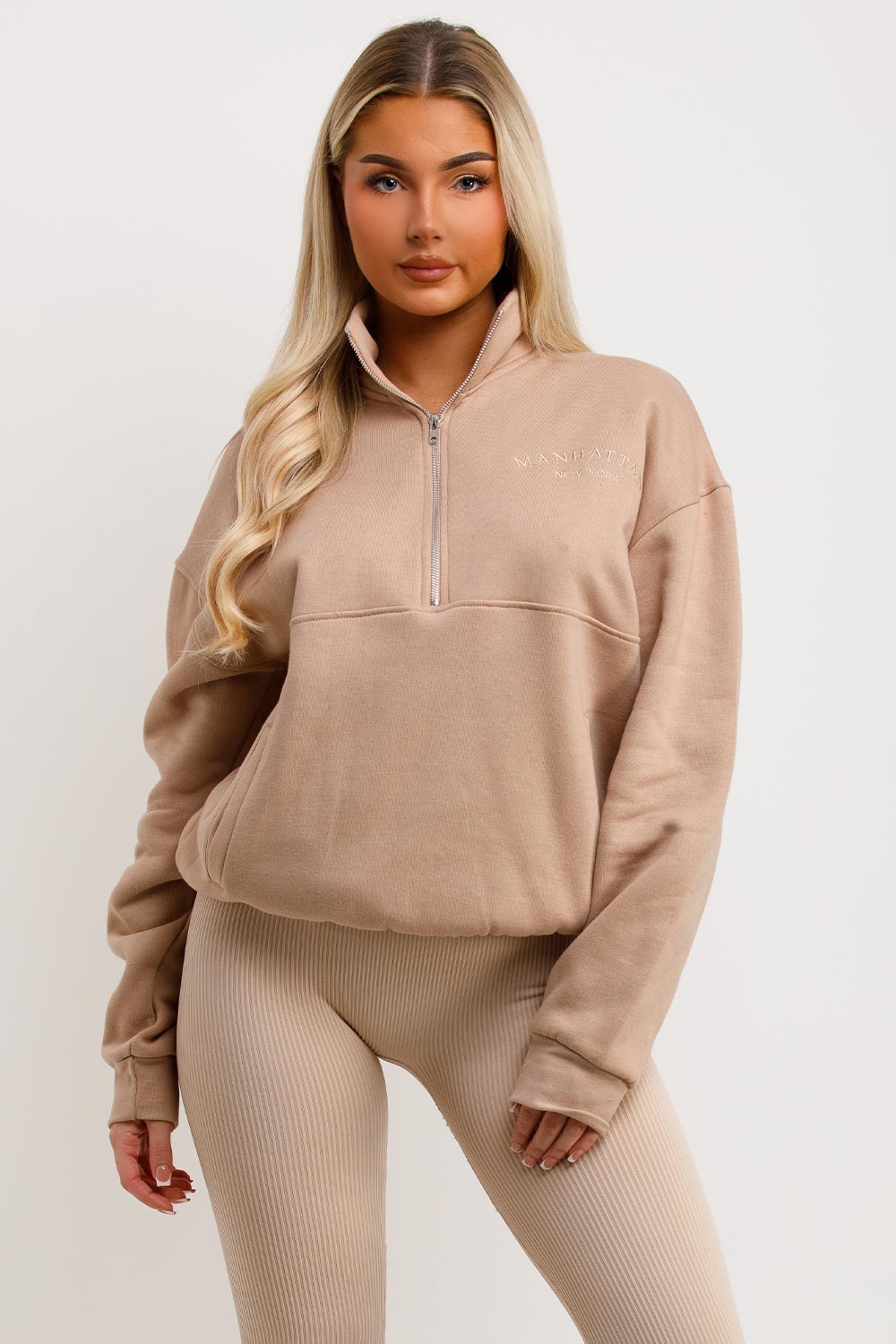 womens half zip sweatshirt manhattan embroidery