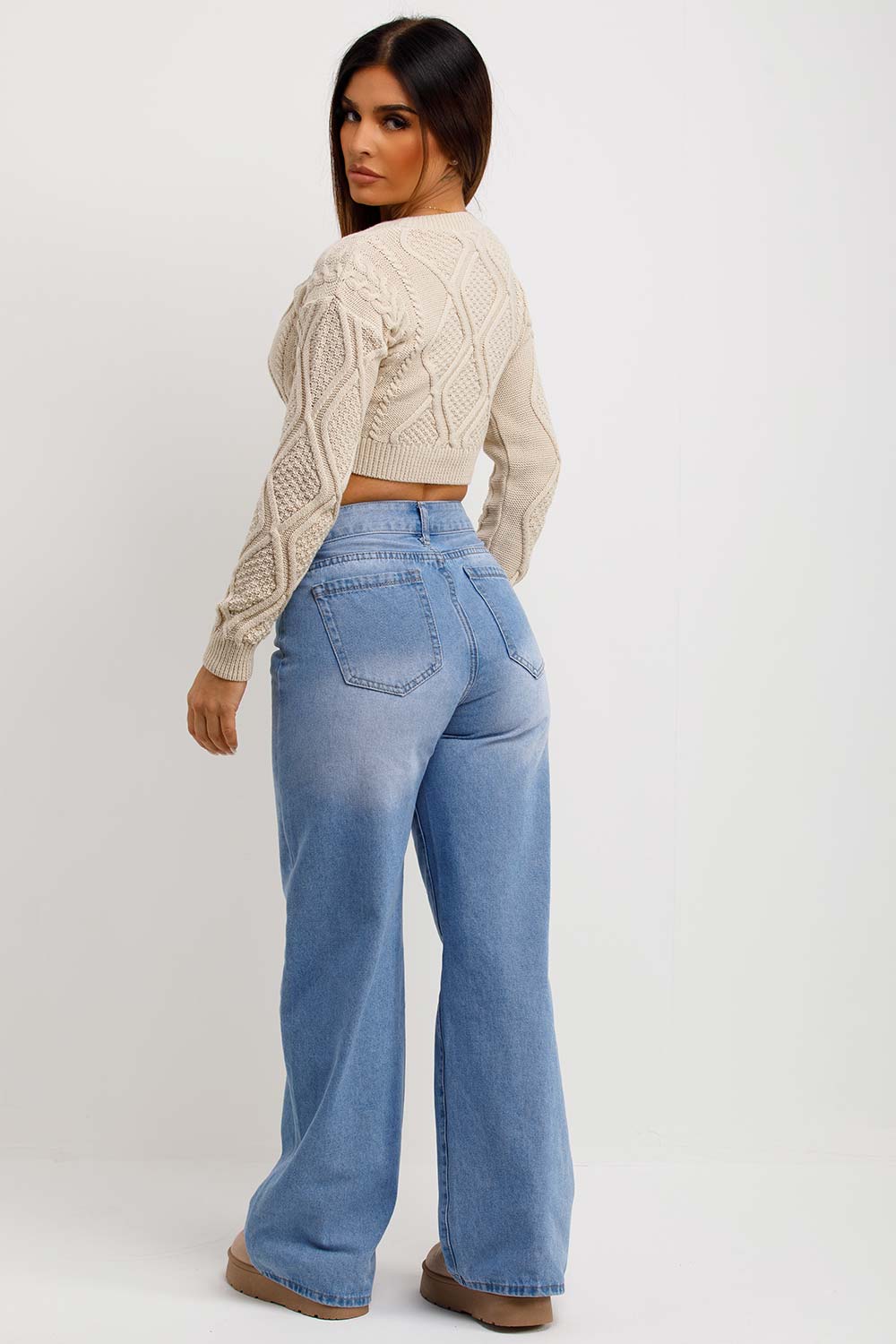 womens long sleeve cable knit crop jumper