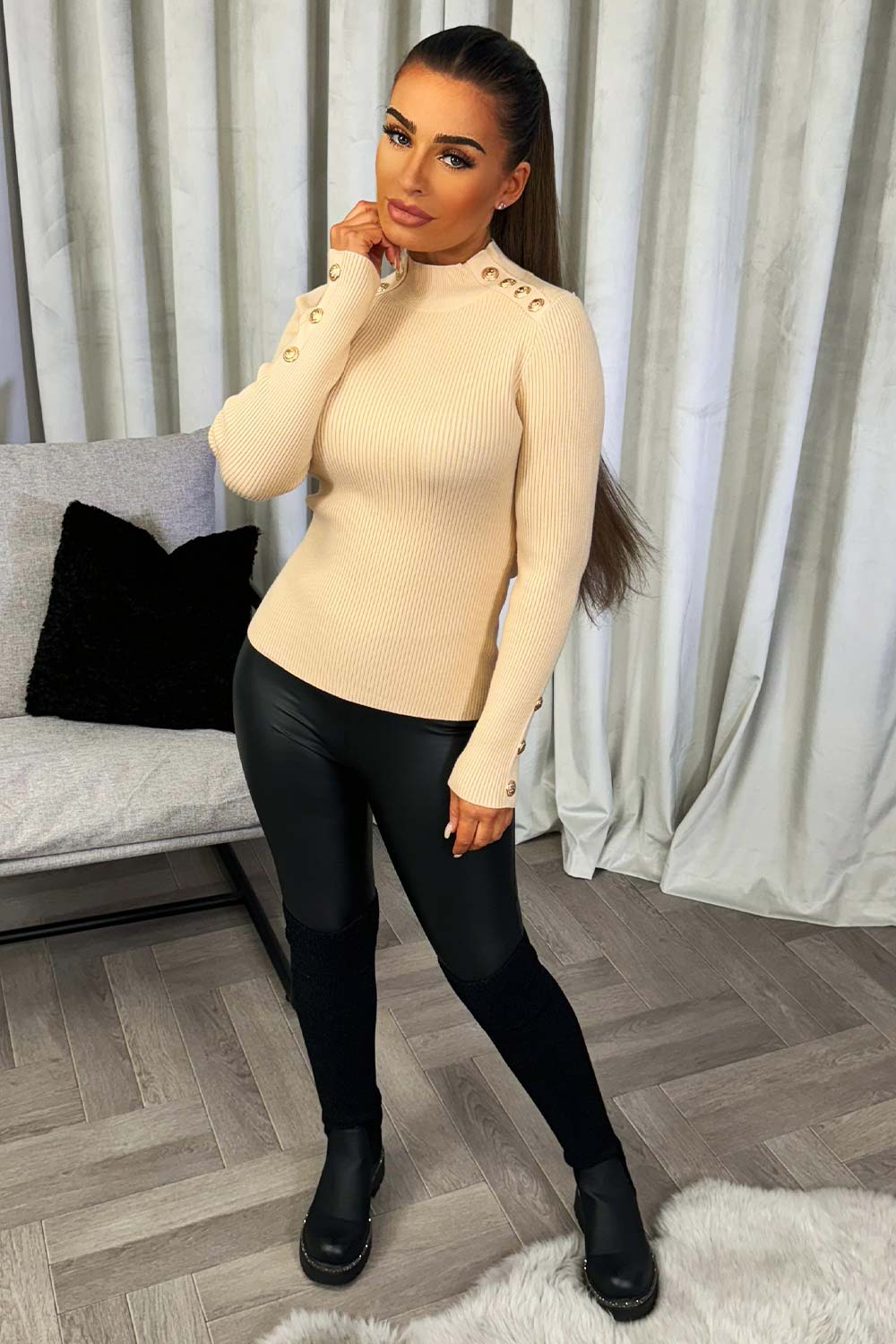 gold button knitted jumper top christmas going out new year outfit
