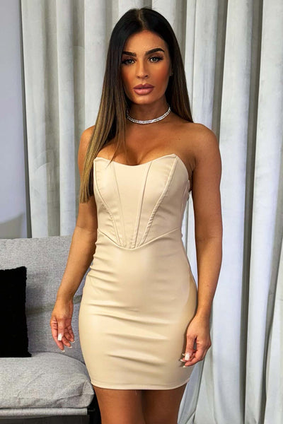 white christmas dresses Faux Leather Corset Dress Beige Going Out Party Festival Outfit –  Styledup.co.uk