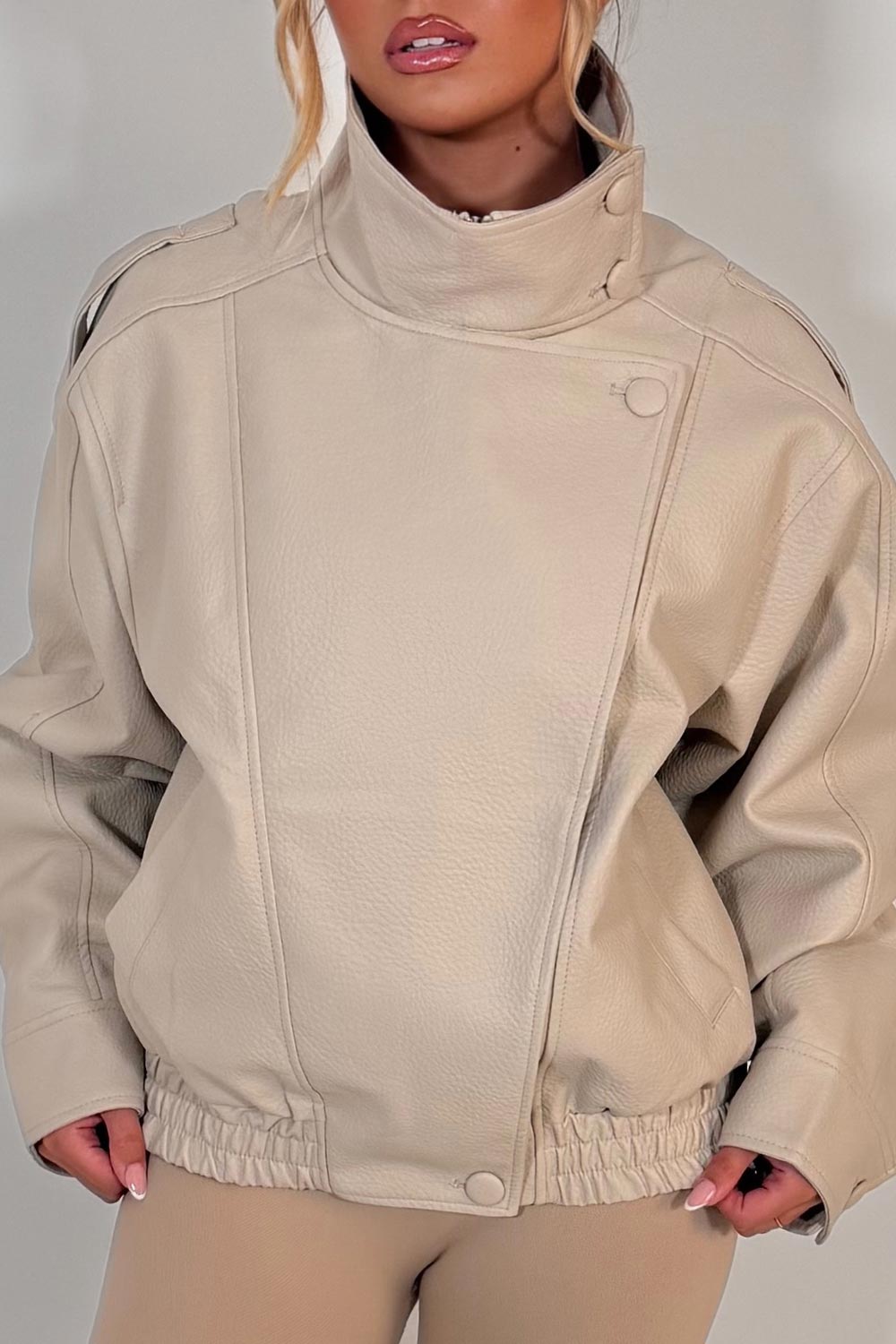 faux leather funnel neck zara jacket styledup uk