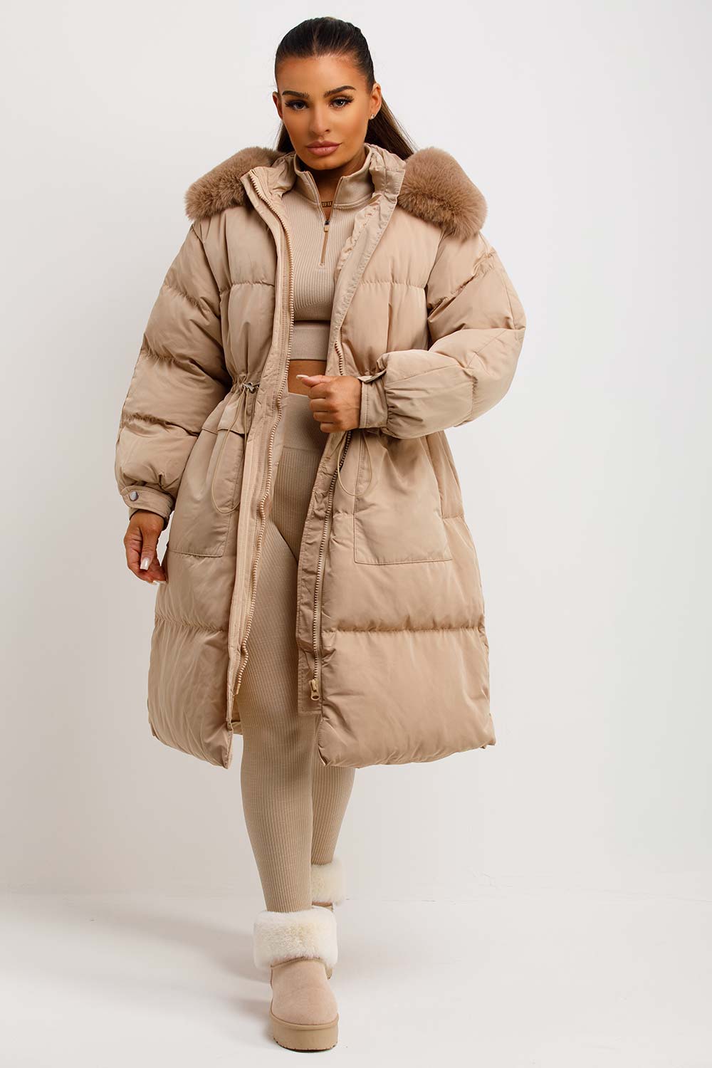 womens padded puffer coat longline