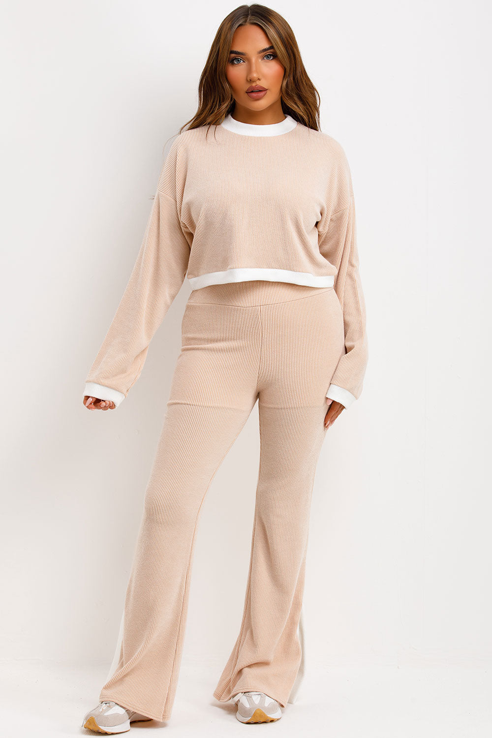 womens rib knit jumper and trousers loungewear set