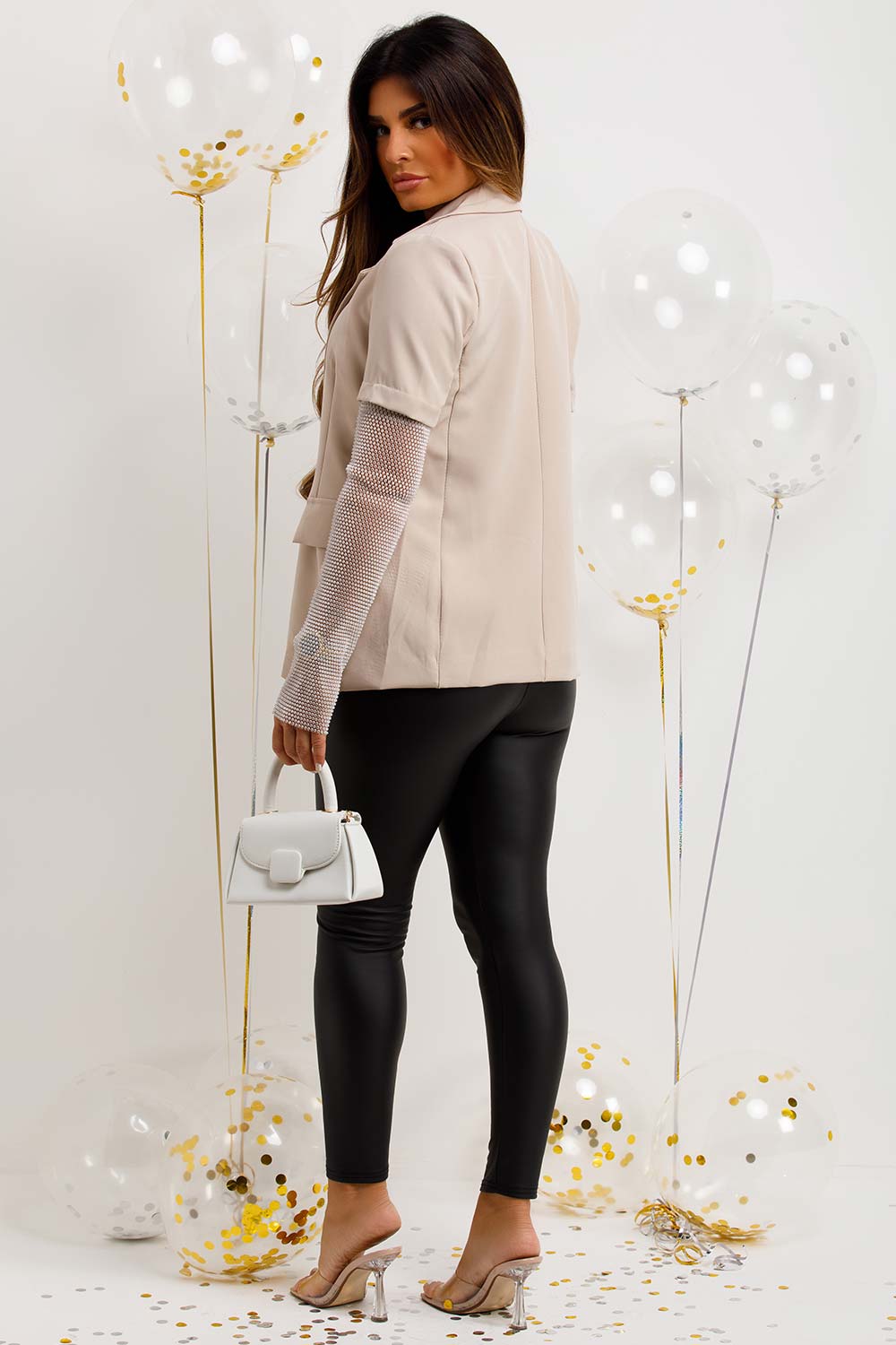 blazer jacket with diamante net chainmail sleeve