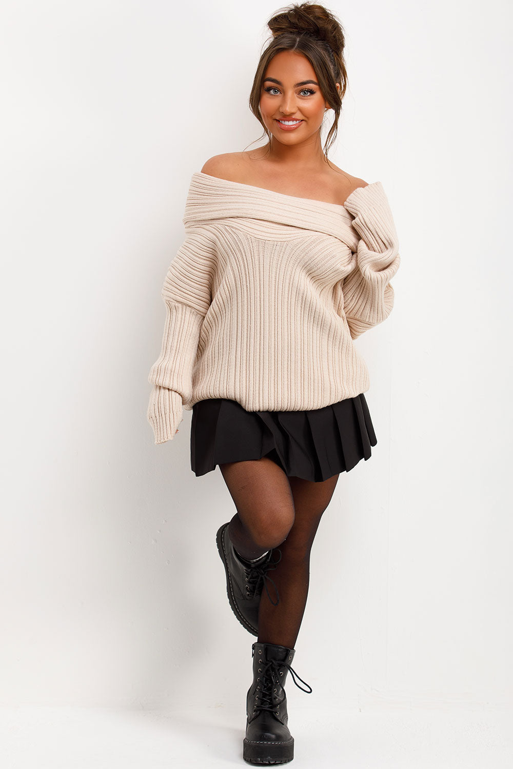 long sleeve knitted jumper with off shoulder neck line