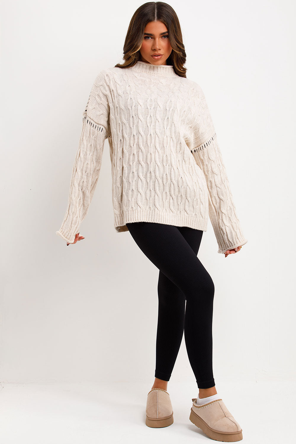 womens long sleeve knitted jumper with contrast stitches