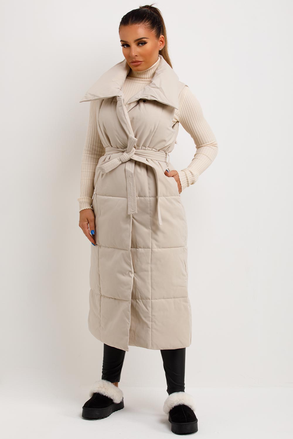 womenslong duvet puffer gilet