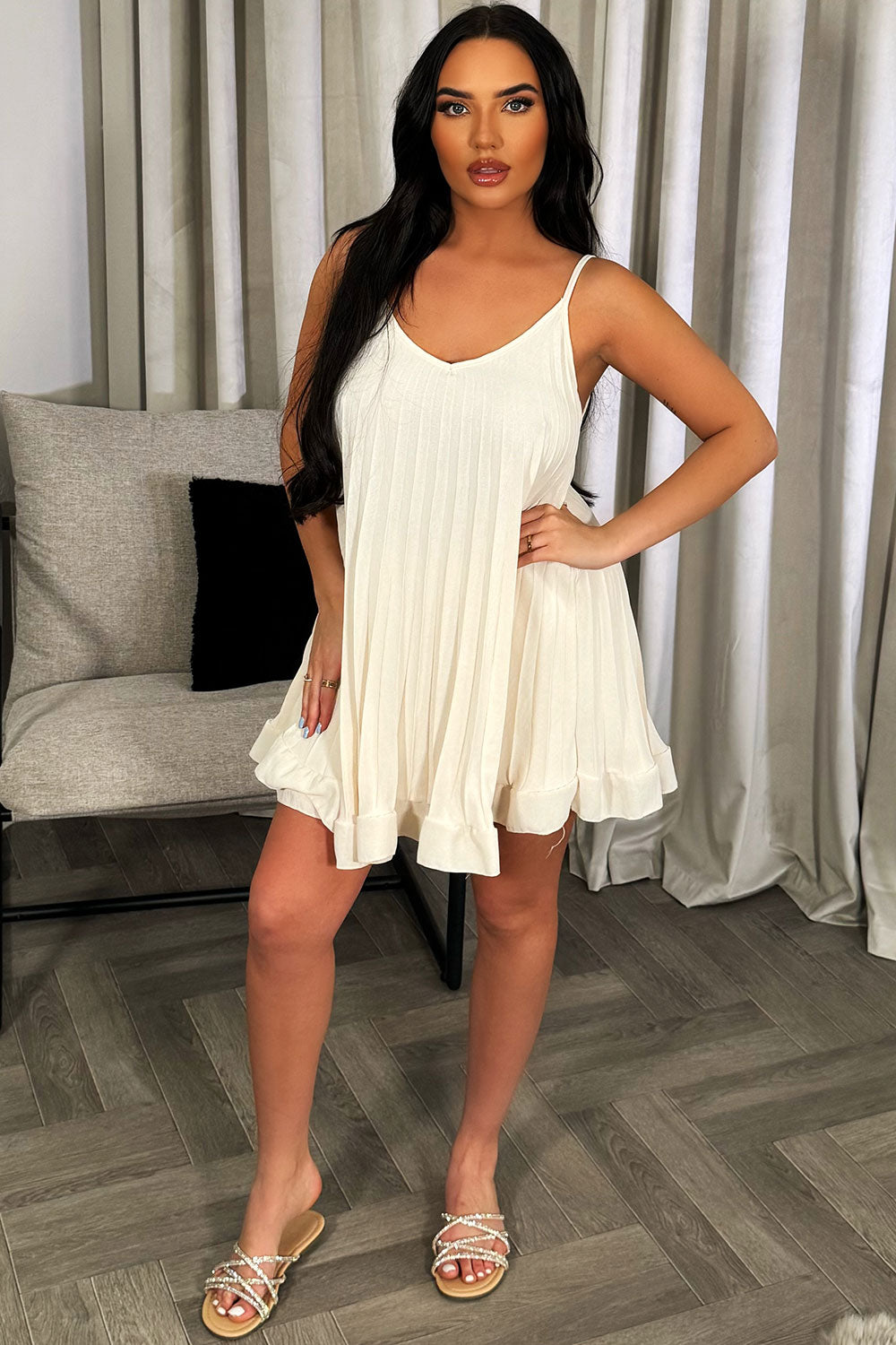 pleated oversized top and ruffle frilly shorts two piece set summer holiday clothes