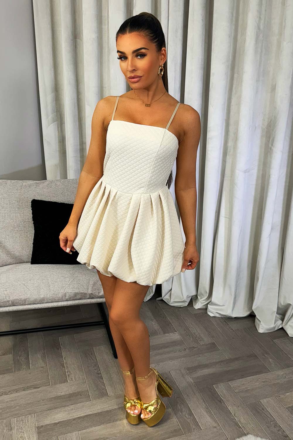 quilted strappy puffball dress going out christmas party outfit