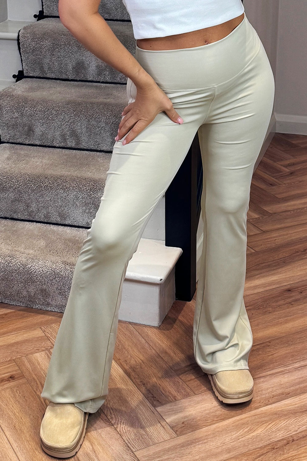 flare leg trousers with ruched bum