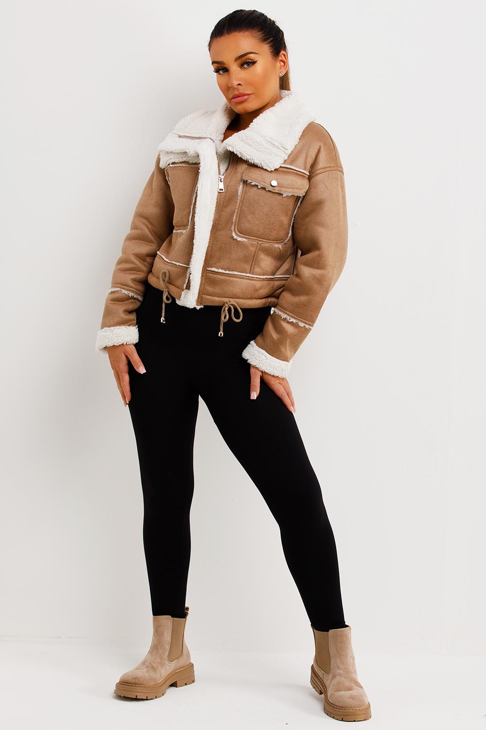 womens faux leather shearling jacket zara uk