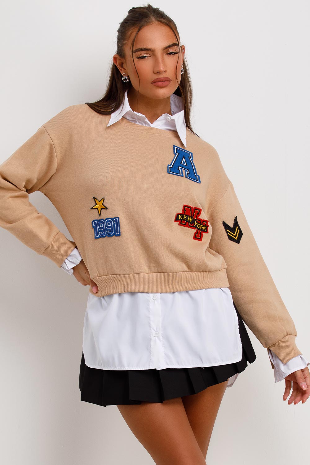 jumper shirt with new york slogan collared