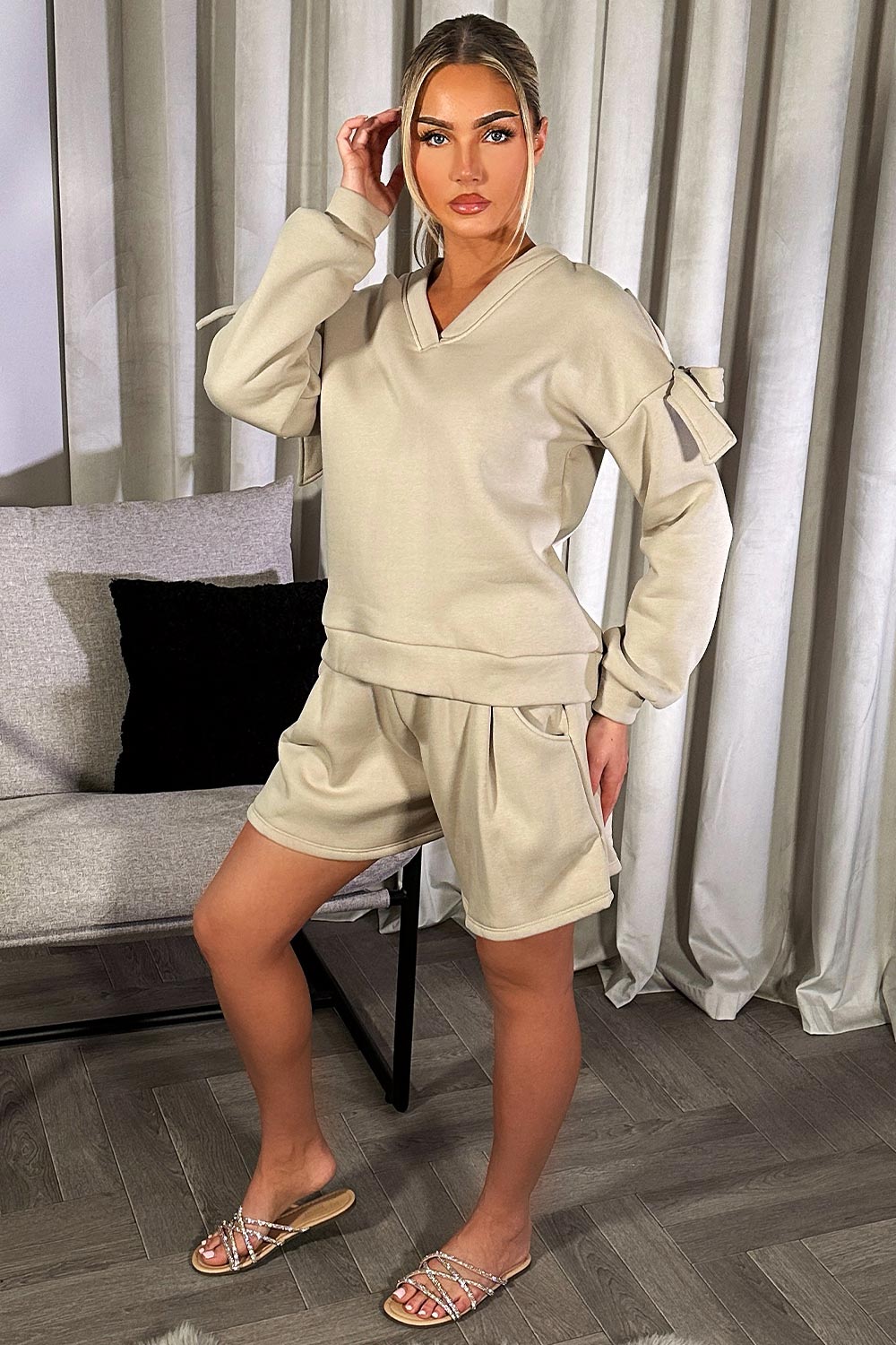 womens loungewear sweatshirt and shorts co ord set