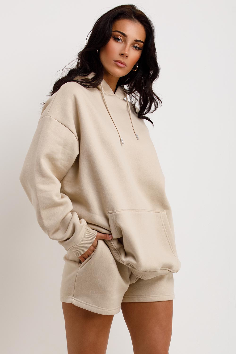 womens oversized hoodie and shorts co ord set loungewear