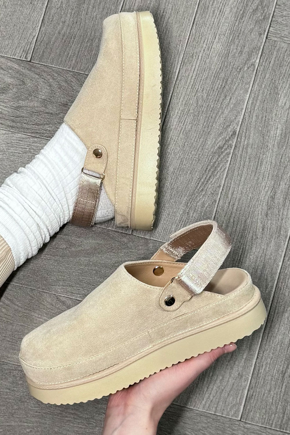 womens UGG Goldenstar platform slippers faux suede mule cloggs