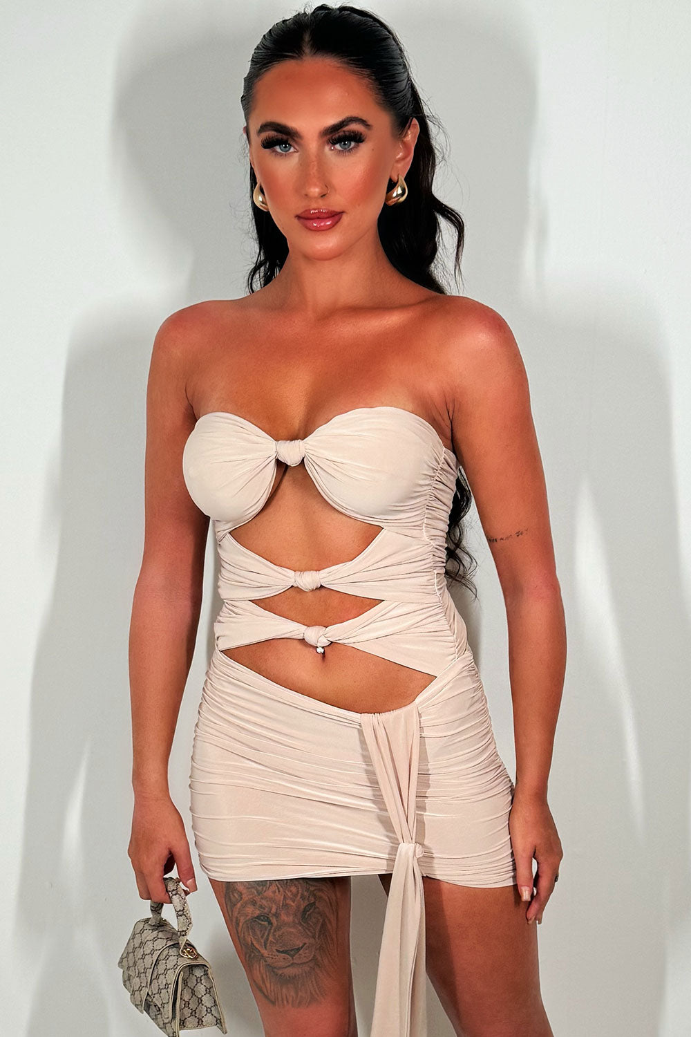 mini skirt and cut out knot front bodysuit top festival clothes