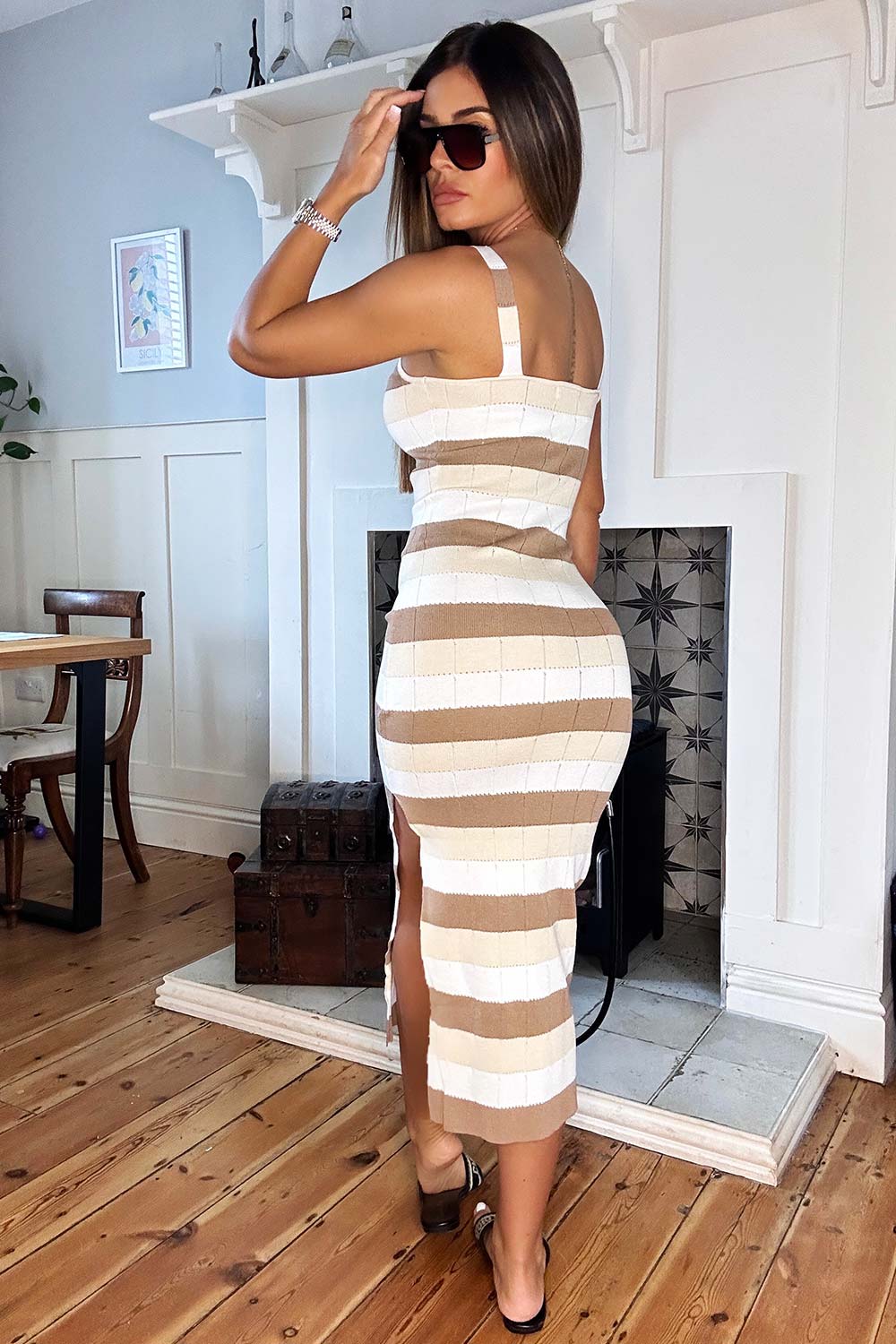 ribbed striped midi dress with side split zara uk