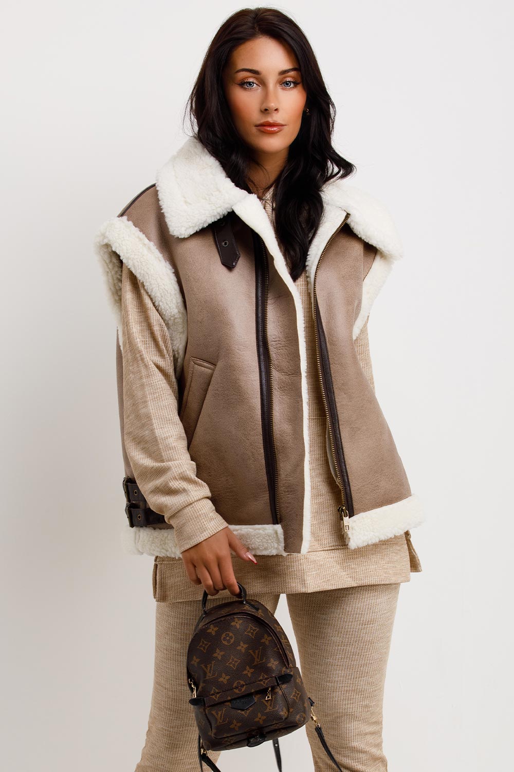 faux shearling aviator gilet womens uk