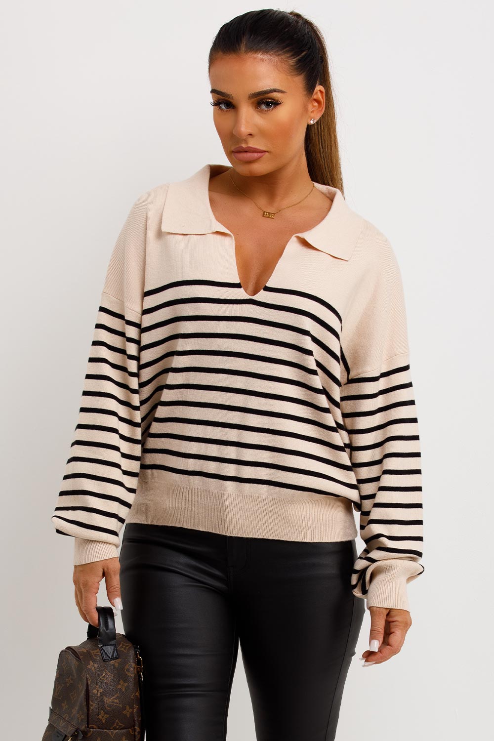 womens collared striped jumper
