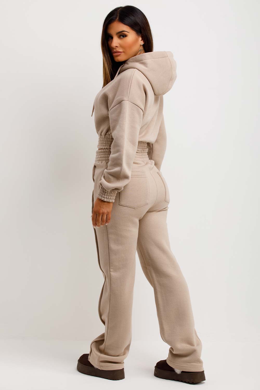 womens straight leg joggers and crop hoodie tracksuit set