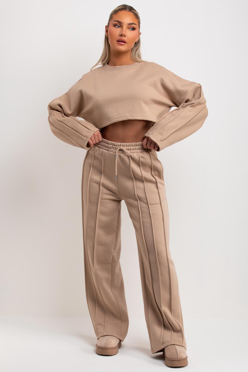 womens pintuck joggers and sweatshirt tracksuit lounge set