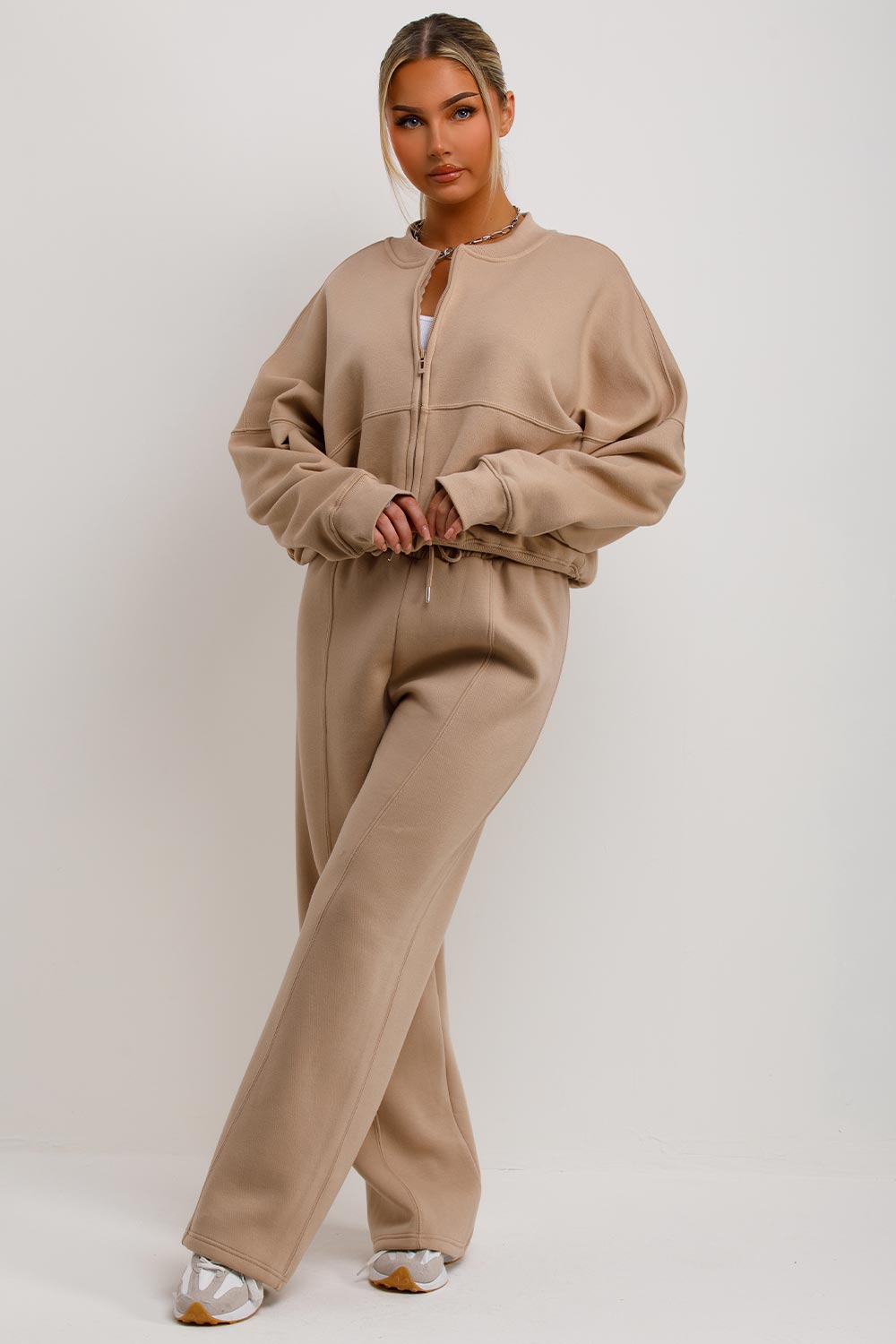 bomber sweatshirt with zip and joggers tracksuit lounge set zara womens loungewear