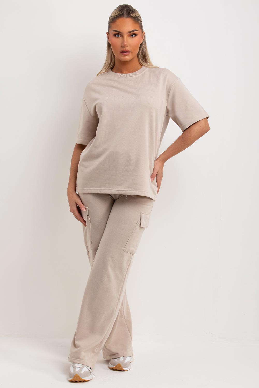 womens wide leg trousers and t shirt co ord set loungewear