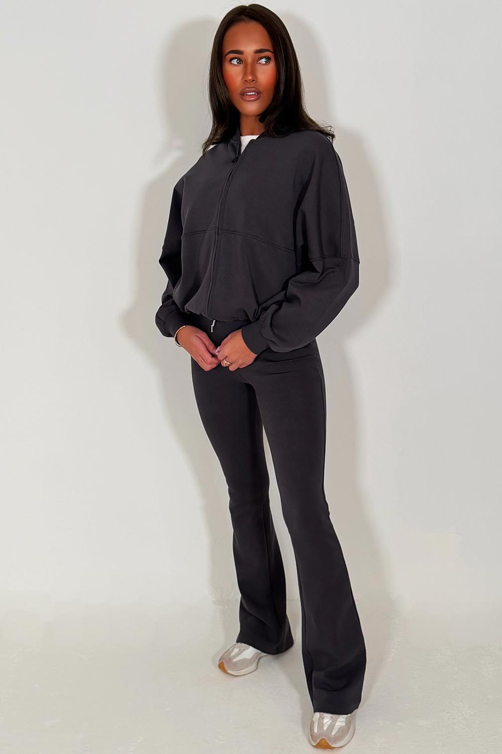 bell bottom flared tracksuit charcoal styledup fashion