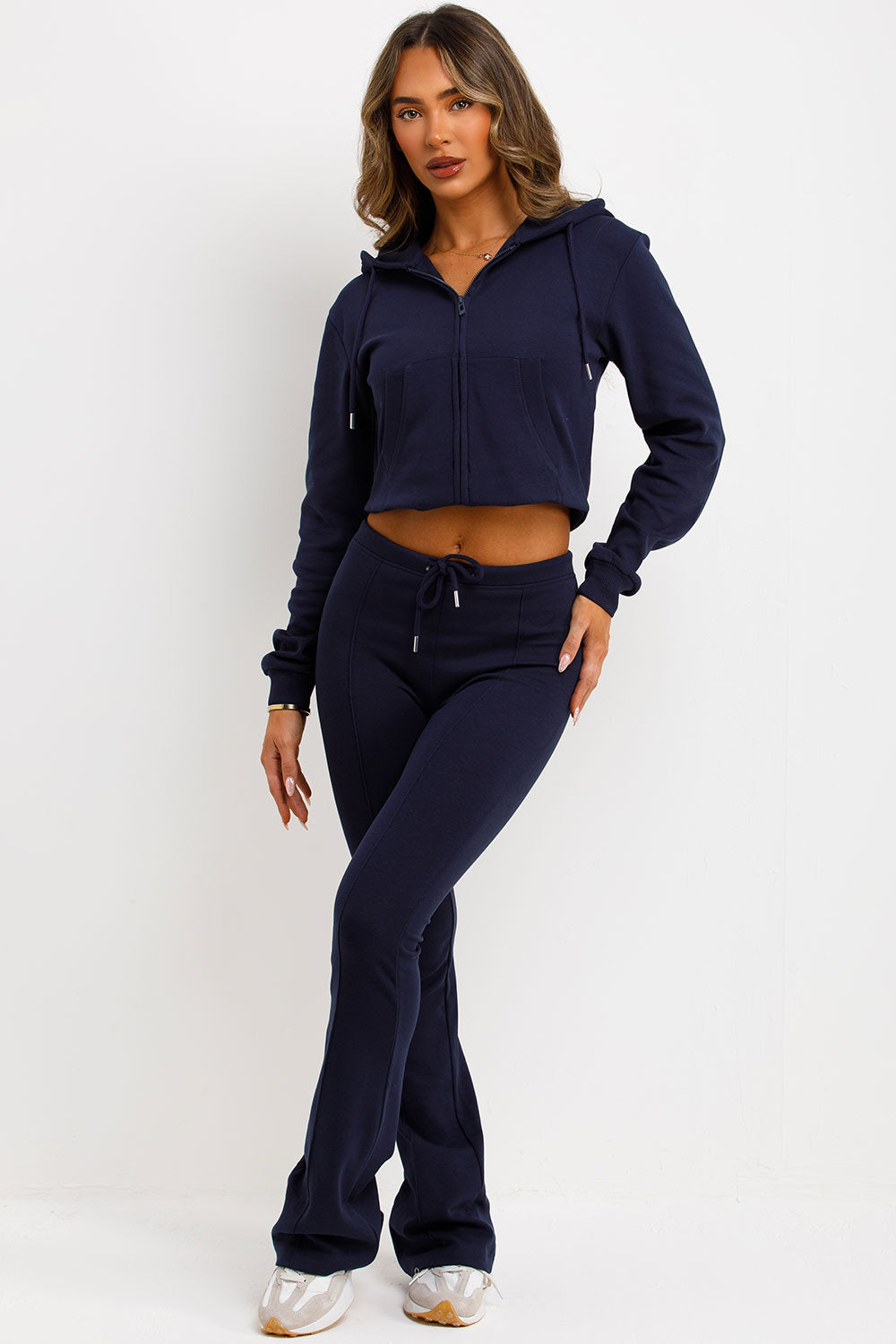 zara womens bell bottom trousers and crop sweatshirt with hood two piece loungewear set sale
