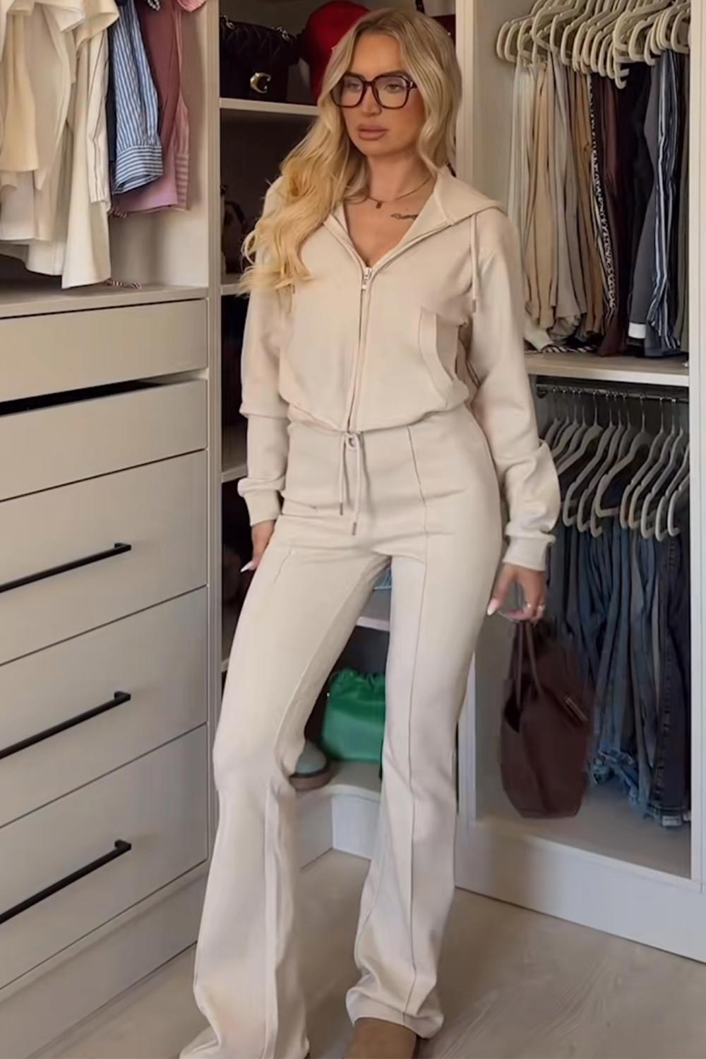 bell bottom flared tracksuit oatmeal styledup fashion