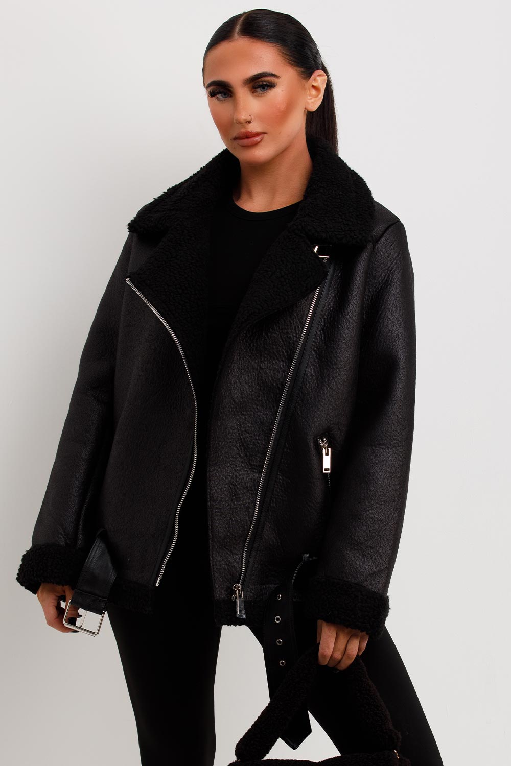 zara womens aviator jacket with shearling collar