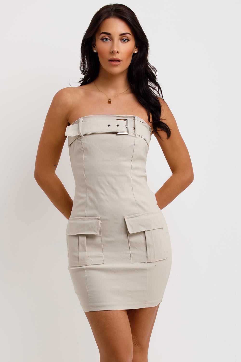 belt buckle detail mini bodycon dress going out outfit