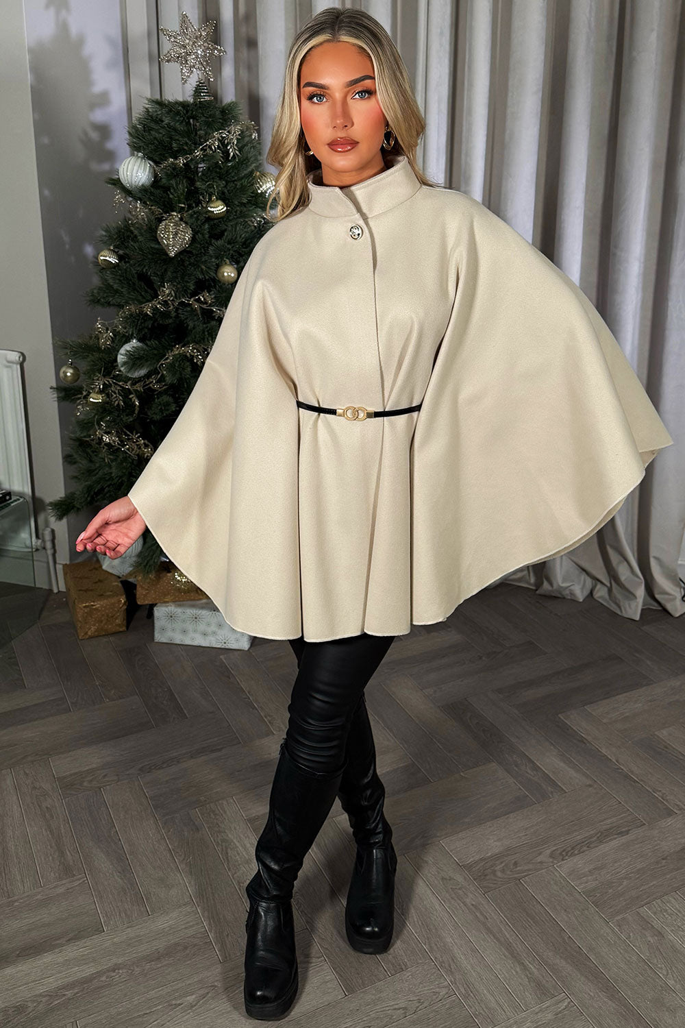 womens cape with belt christmas day outfit