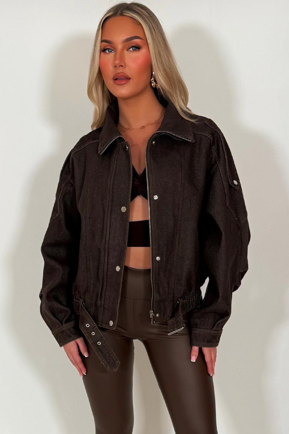 denim brown bomber jacket zara womens