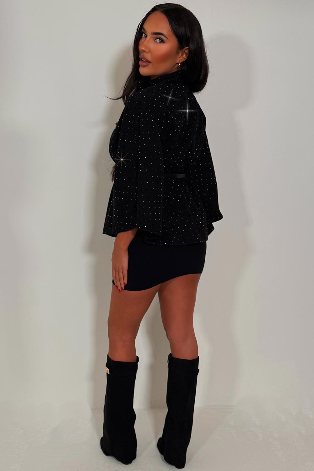 diamante cape with belt black styledup christmas market outfit for womens