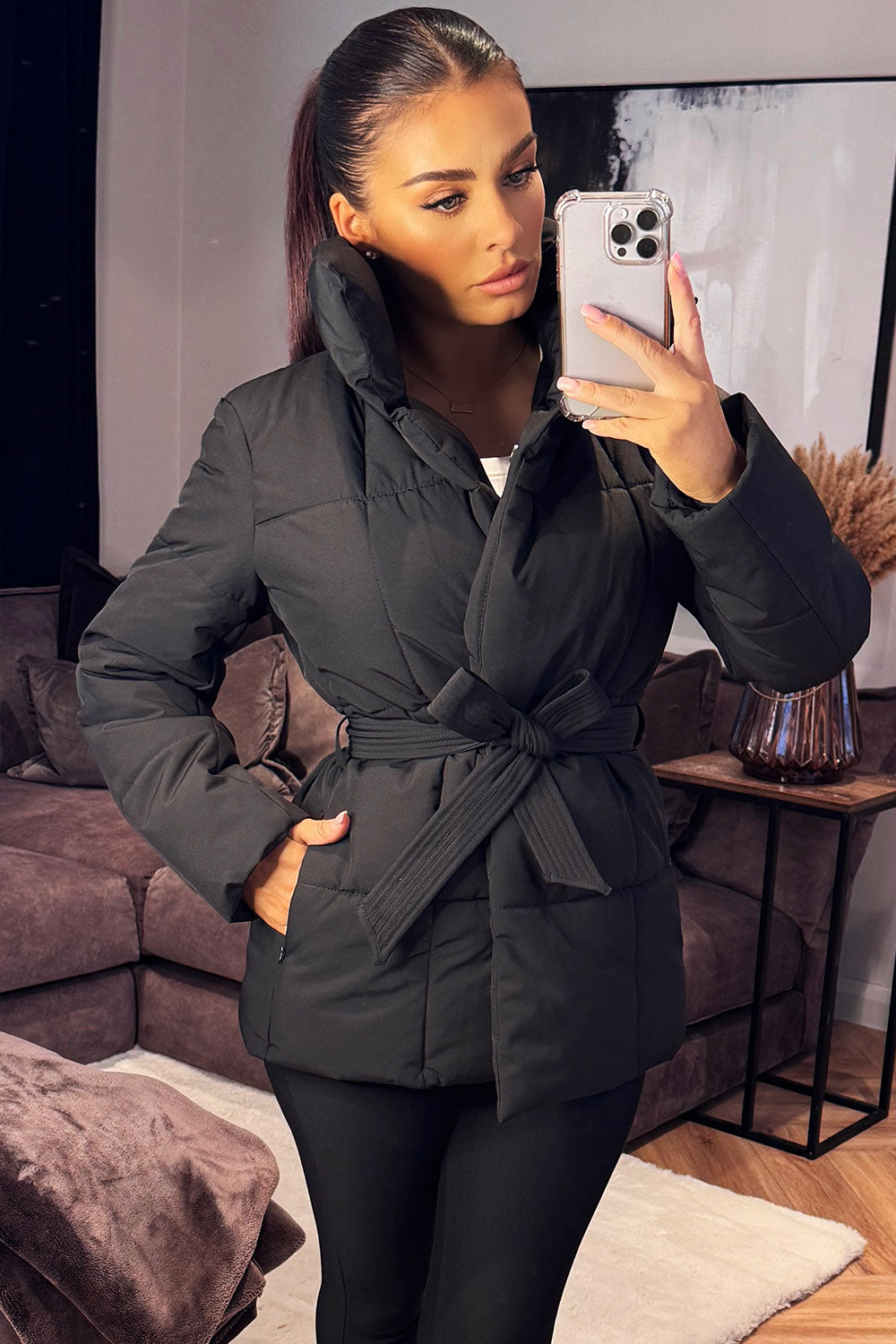 womens black short duvet coat styledup