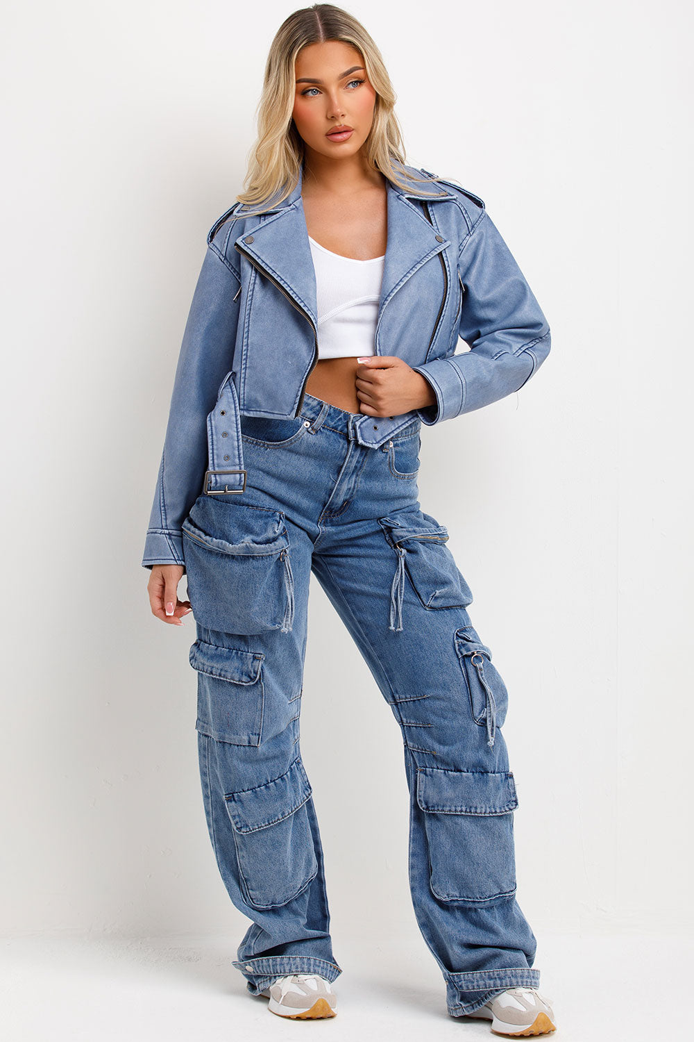 womens zara faux leather jacket denim blue sale uk