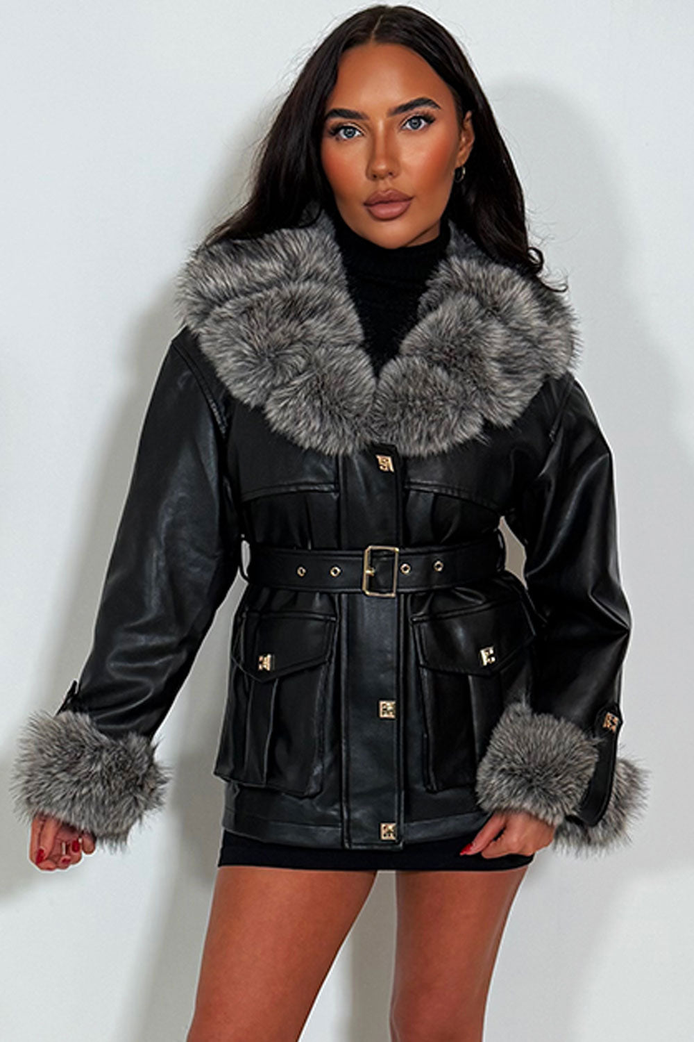 faux leather faux fur winter jacket for womens styledup