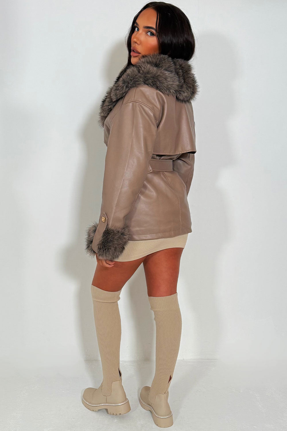 faux leather faux fur winter jacket for womens styledup