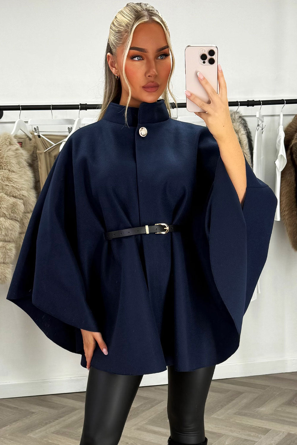 oversized cape with belt and button fastening styledup