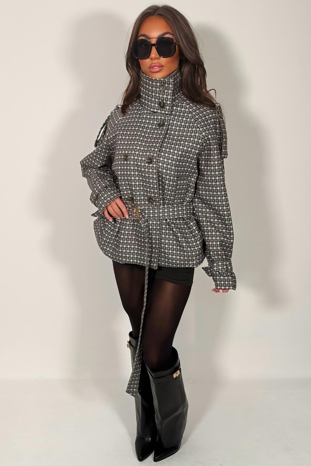 womens zara check print trench jacket cropped styledup uk
