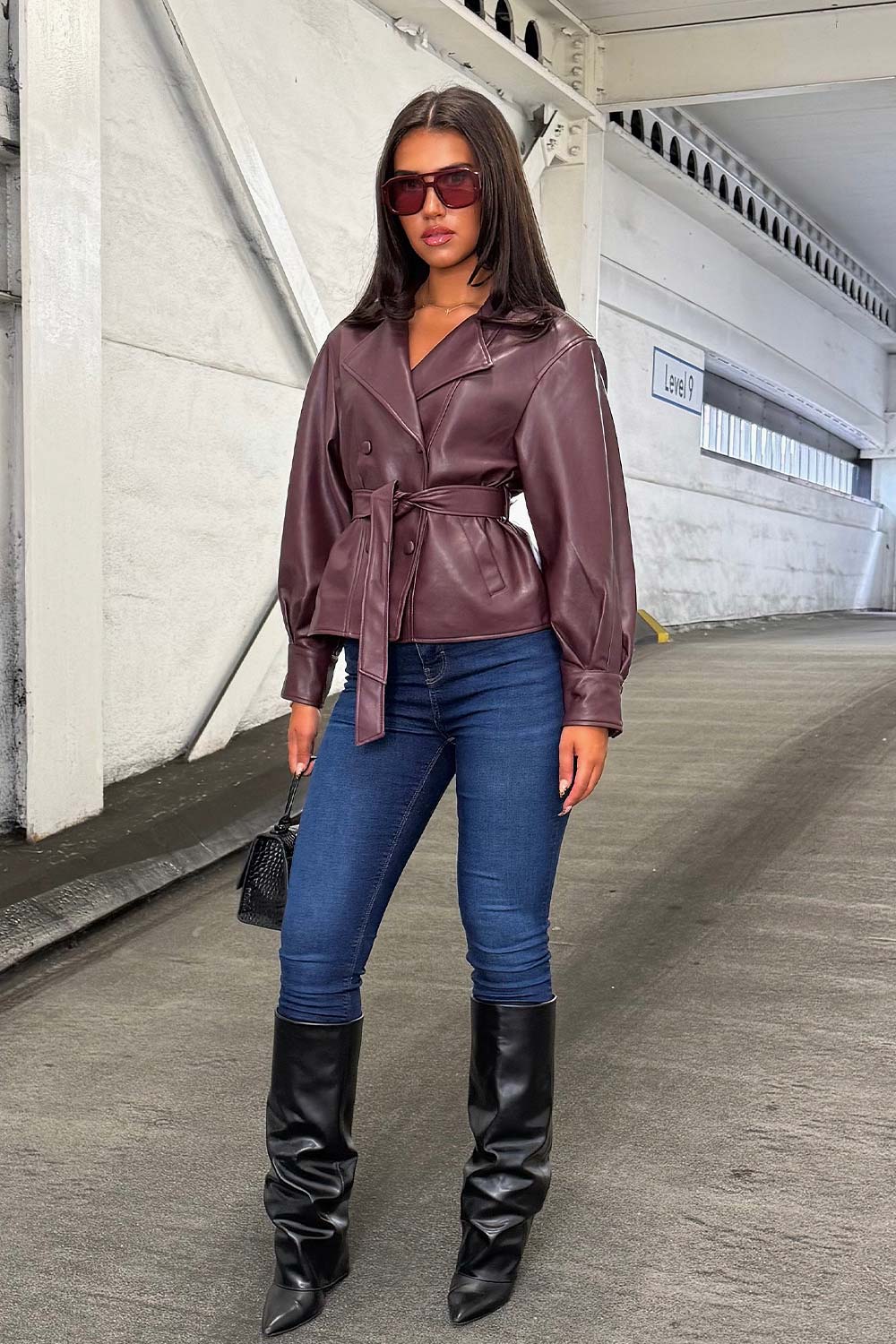 womens faux leather jacket with lapel collar for winter styledup uk