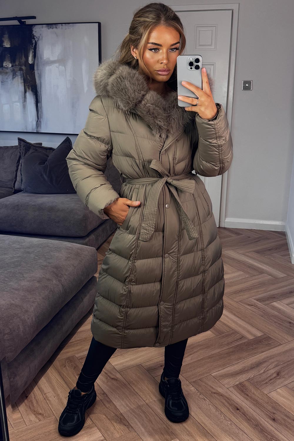 womens puffer padded down winter coat with faux fur hood styledup uk
