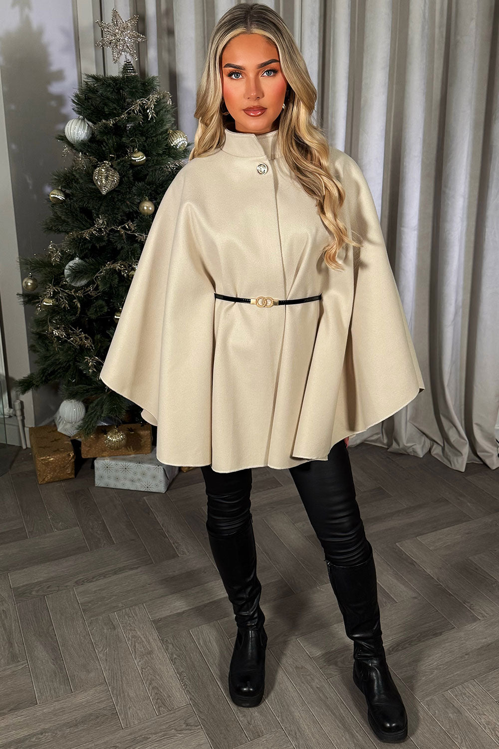 cape with belt christmas day outfit dressy poncho