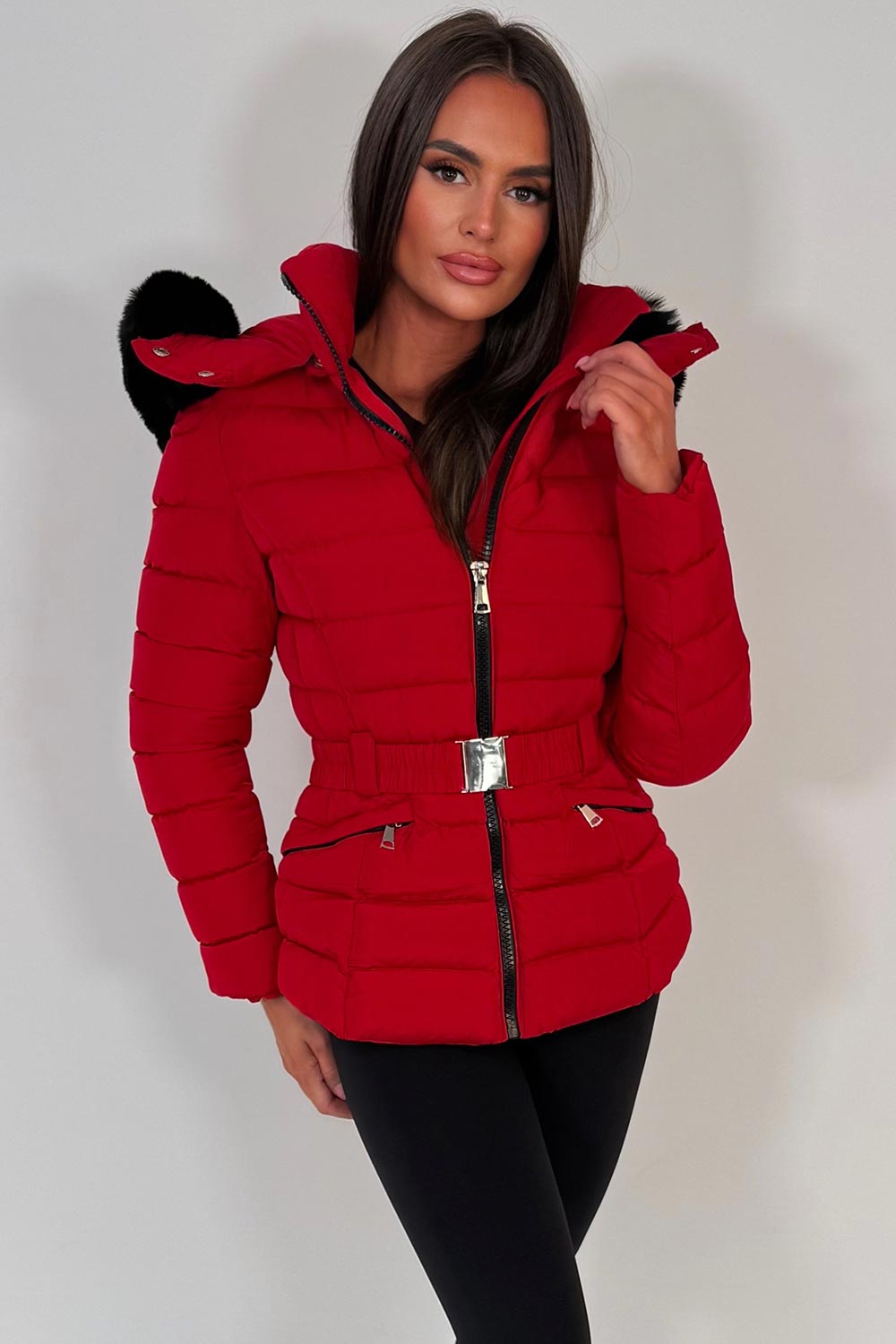 womens puffer padded thick winter jacket with faux fur hood styledup uk
