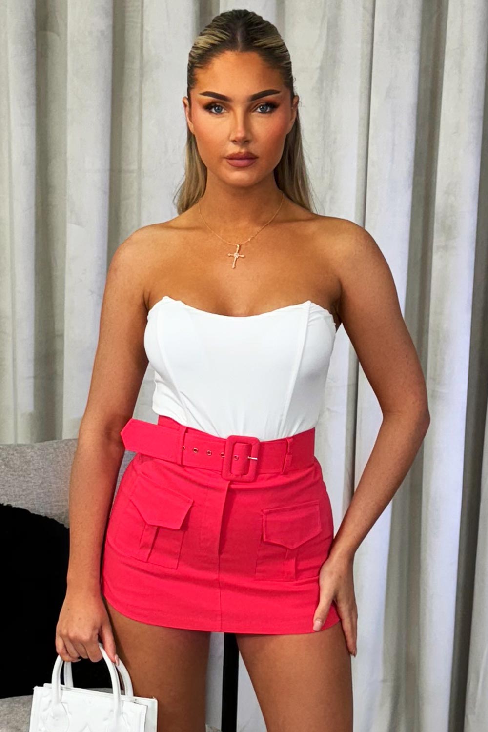 cargo skorts with belt pink